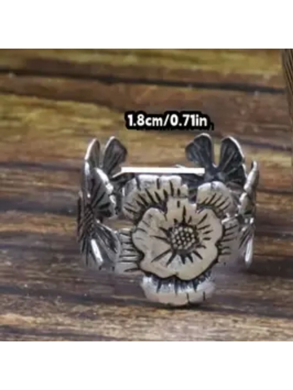 FLOWER ADJUSTABLE RING ZINC ALLOY - Picture 3 of 3